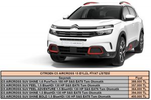 Citroen C5 Aircross fiyatları Eylül