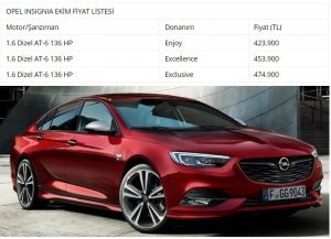 Opel insignia fiyat listesi