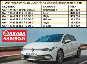 2021 Volkswagen Golf Fiyat Listesi