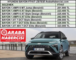 Hyundai Bayon fiyat listesi.