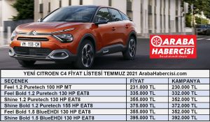 Citroen C4 fiyat listesi Temmuz.