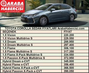 Toyota Corolla fiyat listesi Temmuz