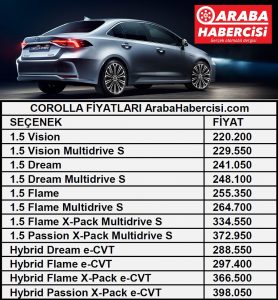 Corolla sedan fiyatları ötv.