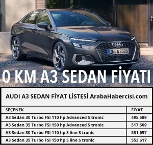 0 km A3 Sedan fiyatı.