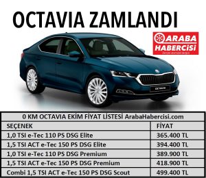 0 km Octavia fiyat listesi