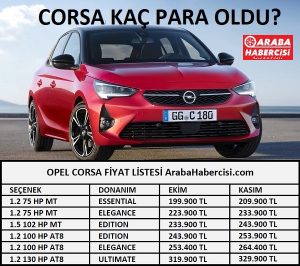 Opel Corsa Kasım Fiyat Listesi
