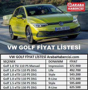 Volkswagen Golf Fiyat Listesi 2022.