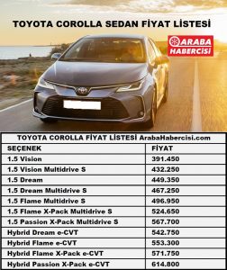 2022 Toyota Corolla Sedan Fiyat Listesi