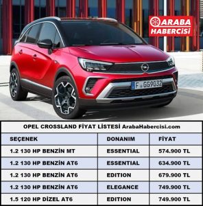 Opel Crossland fiyat listesi 2022