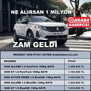 Araba Zamları Peugeot 3008 2022