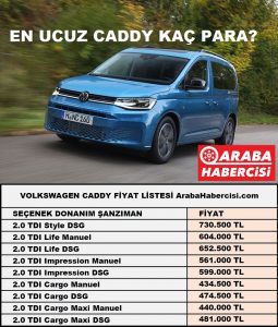 Volkswagen Caddy fiyat listesi Kasım 2022