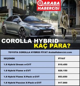 Toyota Corolla Hybrid fiyat listesi 2022