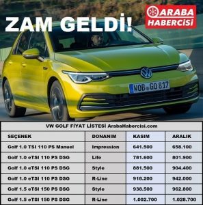 Volkswagen Golf fiyat listesi Aralık