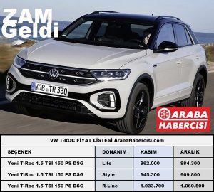 Volkswagen T Roc fiyat listesi Aralık