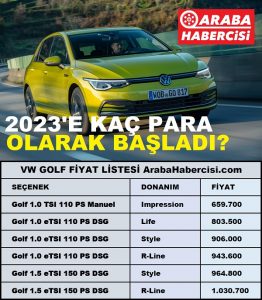 2023 Volkswagen Golf Fiyat Listesi Ocak