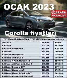 Toyota Corolla Fiyat Listesi Ocak 2023