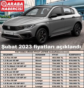 2023 Fiat Egea Cross Fiyat Listesi Subat