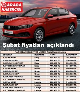 2023 Fiat Egea Sedan Fiyat Listesi Subat