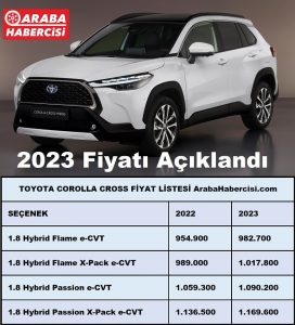 Toyota Corolla Cross 2023 Fiyat Listesi