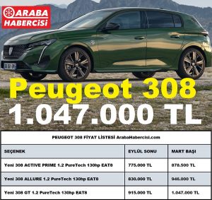 2023 Peugeot 308 Fiyat Listesi Mart