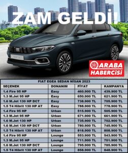 Fiat Egea Fiyat Listesi Nisan 2023