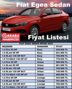Fiat Egea Fiyat Listesi Nisan 2023