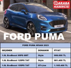 Ford Puma Fiyat Listesi Nisan 2023