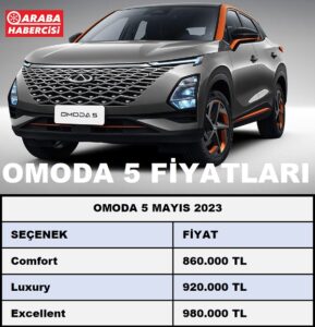 Chery OMODA 5 Mayıs 2023 Fiyatları