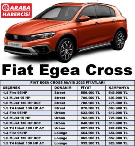 Fiat Egea Cross Mayıs 2023 Fiyatları