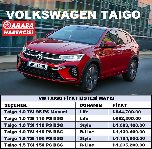 Volkswagen Taigo Fiyat Listesi Mayıs 2023. 2023 VW. 2023 Araba. 0 km.