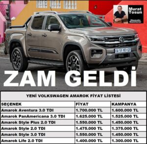 Yeni Amarok Fiyat Listesi Zamlı Mayıs 2023