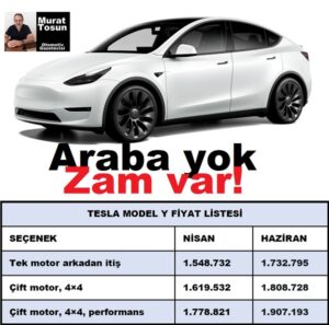 Tesla Model Y Fiyat Listesi Haziran 2023