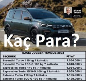 Dacia Jogger Fiyat Listesi Temmuz 2023