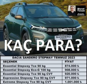 Dacia Sandero Stepway Fiyatlar Temmuz 2023