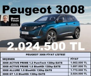 Peugeot 3008 Temmuz 2023 Fiyat Listesi