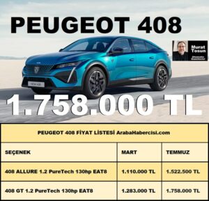 Peugeot 408 Temmuz 2023 Fiyatları