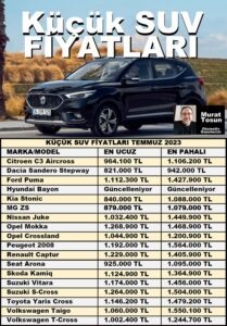 SUV fiyatları Temmuz 2023 nasıl