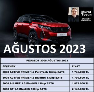 Peugeot 3008 Fiyat Listesi Ağustos 2023
