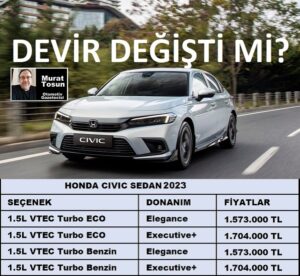 0 km Honda Civic Eylül 2023 Fiyatları