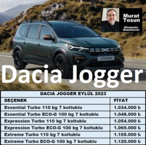 Dacia Jogger Fiyat Listesi Eylül 2023