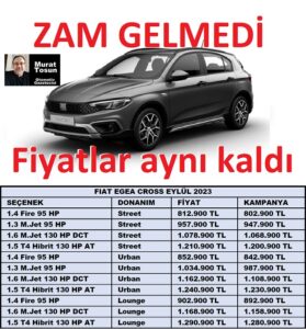 Fiat Egea Cross Fiyatları Eylül 2023