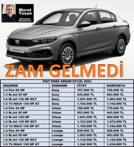 Fiat Egea Fiyat Listesi Eylül 2023