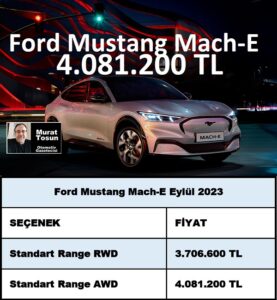 Ford Mustang Mach E fiyat listesi