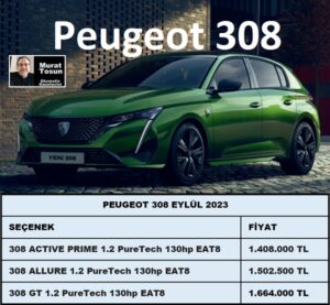 Peugeot 308 Fiyat Listesi Eylül 2023