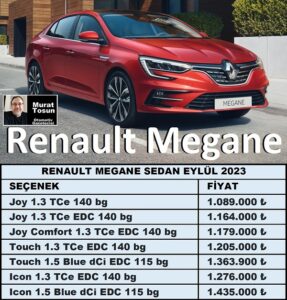 Renault Megane Fiyat Listesi Eylül 2023