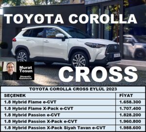 Toyota Corolla Cross Fiyat Listesi Eylül