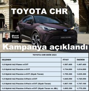 Toyota CHR Fiyat Listesi Ekim 2023
