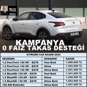 Citroen C4X Fiyat Listesi Kasım 2023