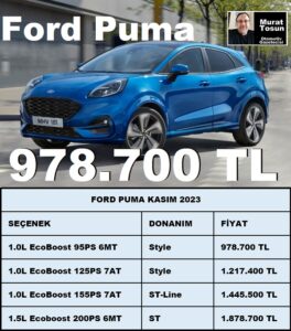 Ford Puma Fiyat Listesi Kasım 2023