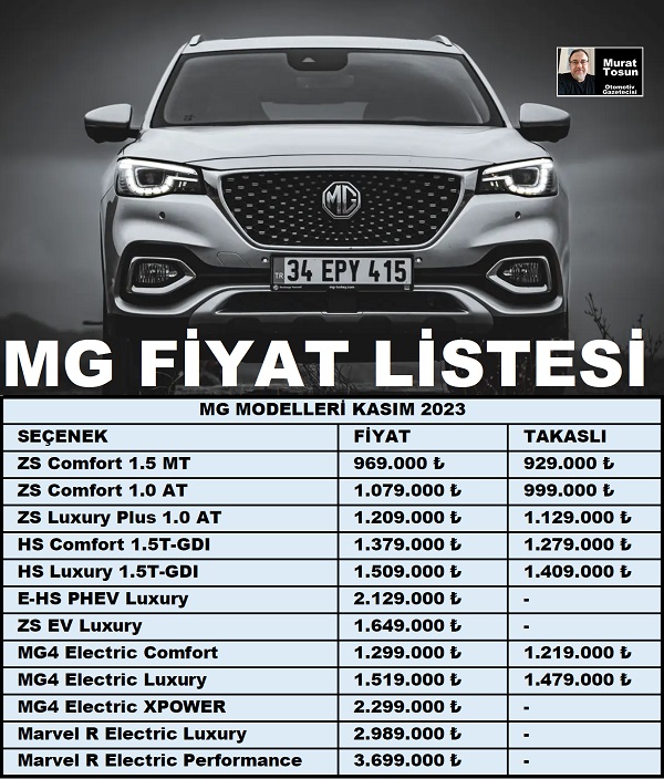 2023 MG HS Otomatik Vites Benzin Fiyat Listesi & Sıfır MG HS